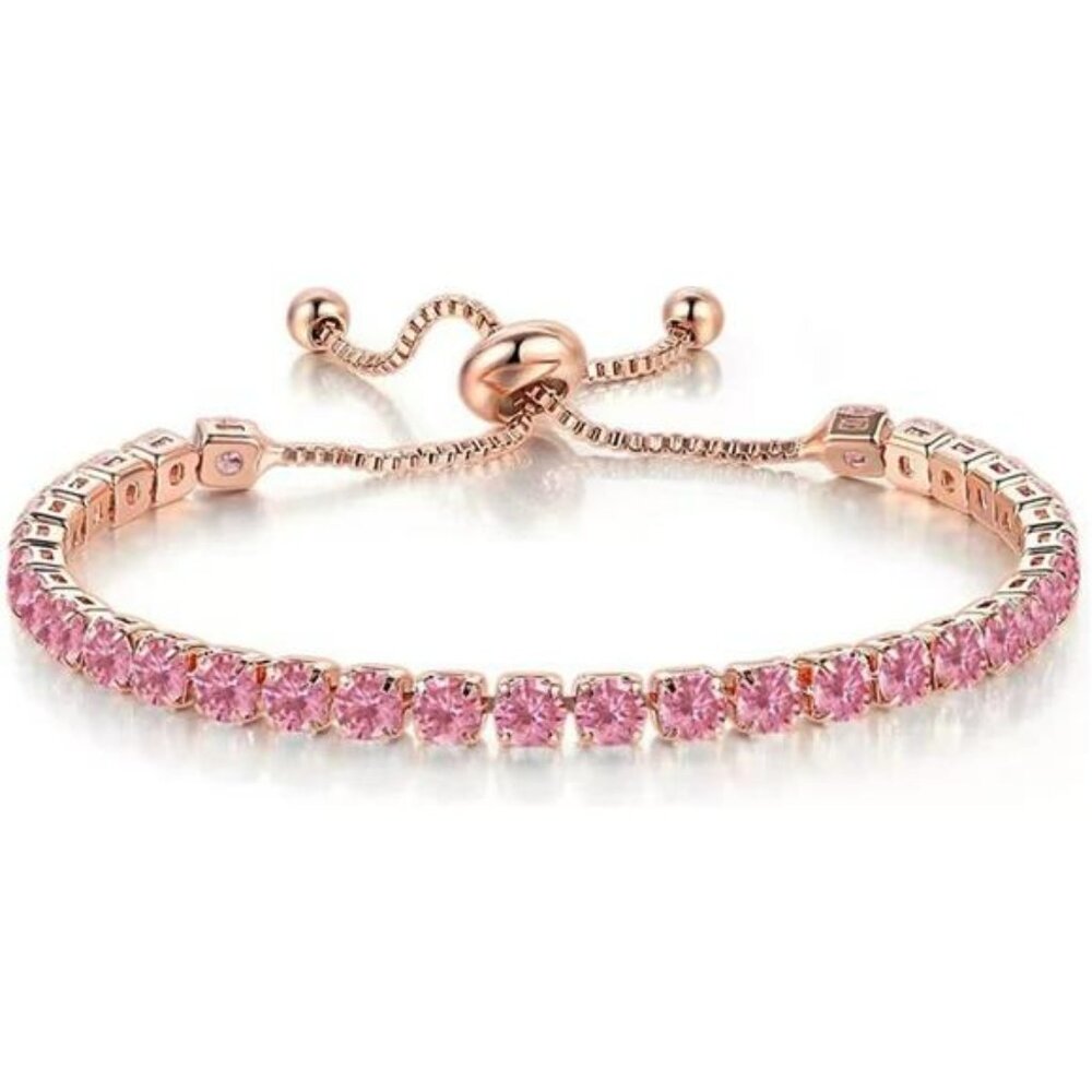 Adjustable Tennis Chain Crystal Rhinestone Bead Bracelet Gold Silver Women Jewel